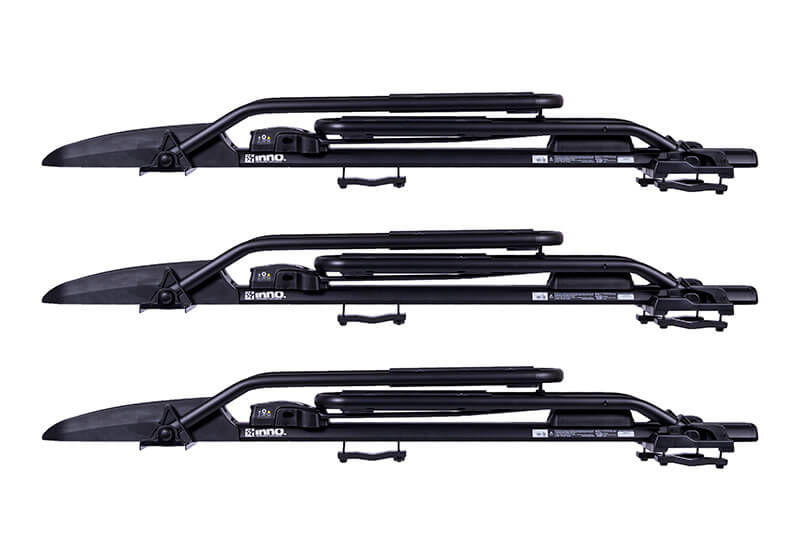 3 x INNO Tyre Hold II bike carriers with locking roof bars