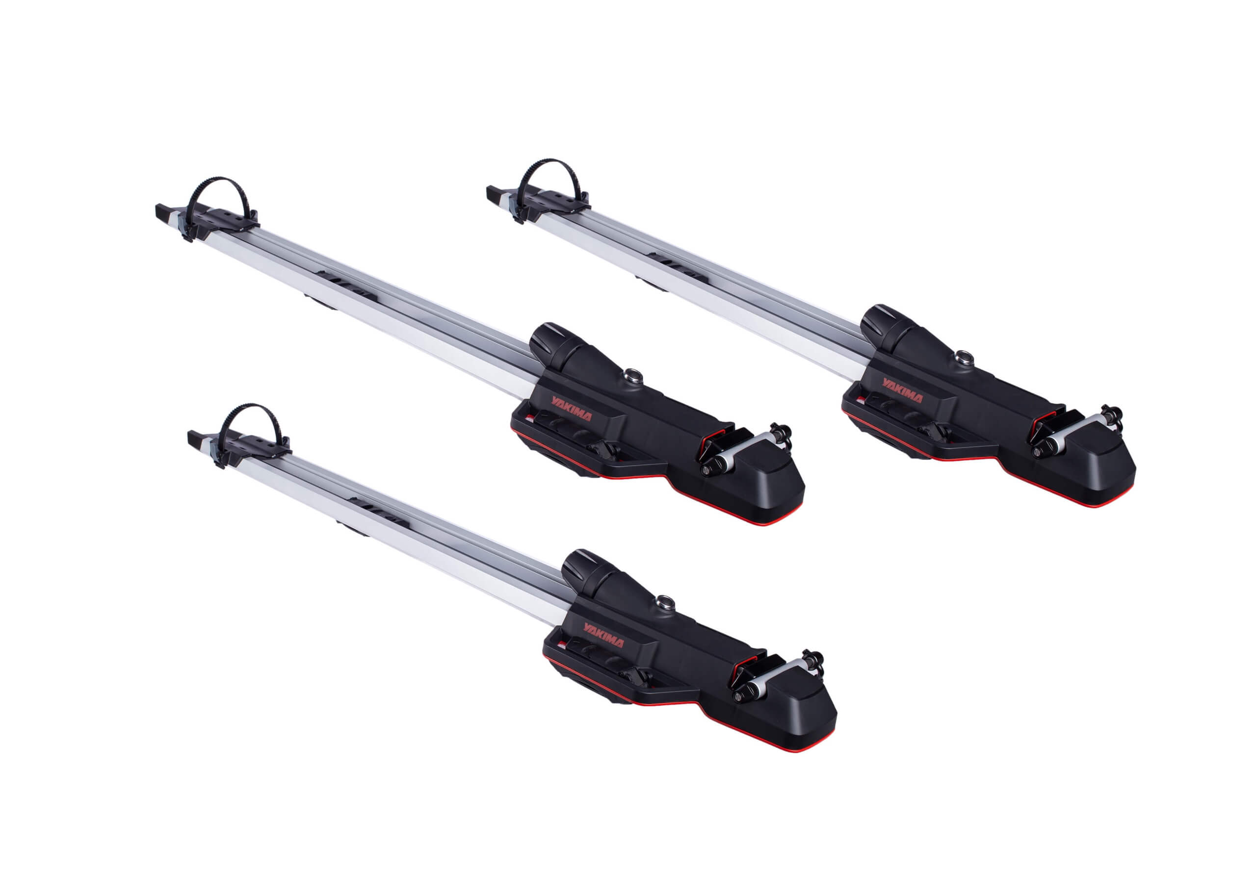 3 x silver Yakima HighSpeed 8002129 forkmounts with locking roof bars