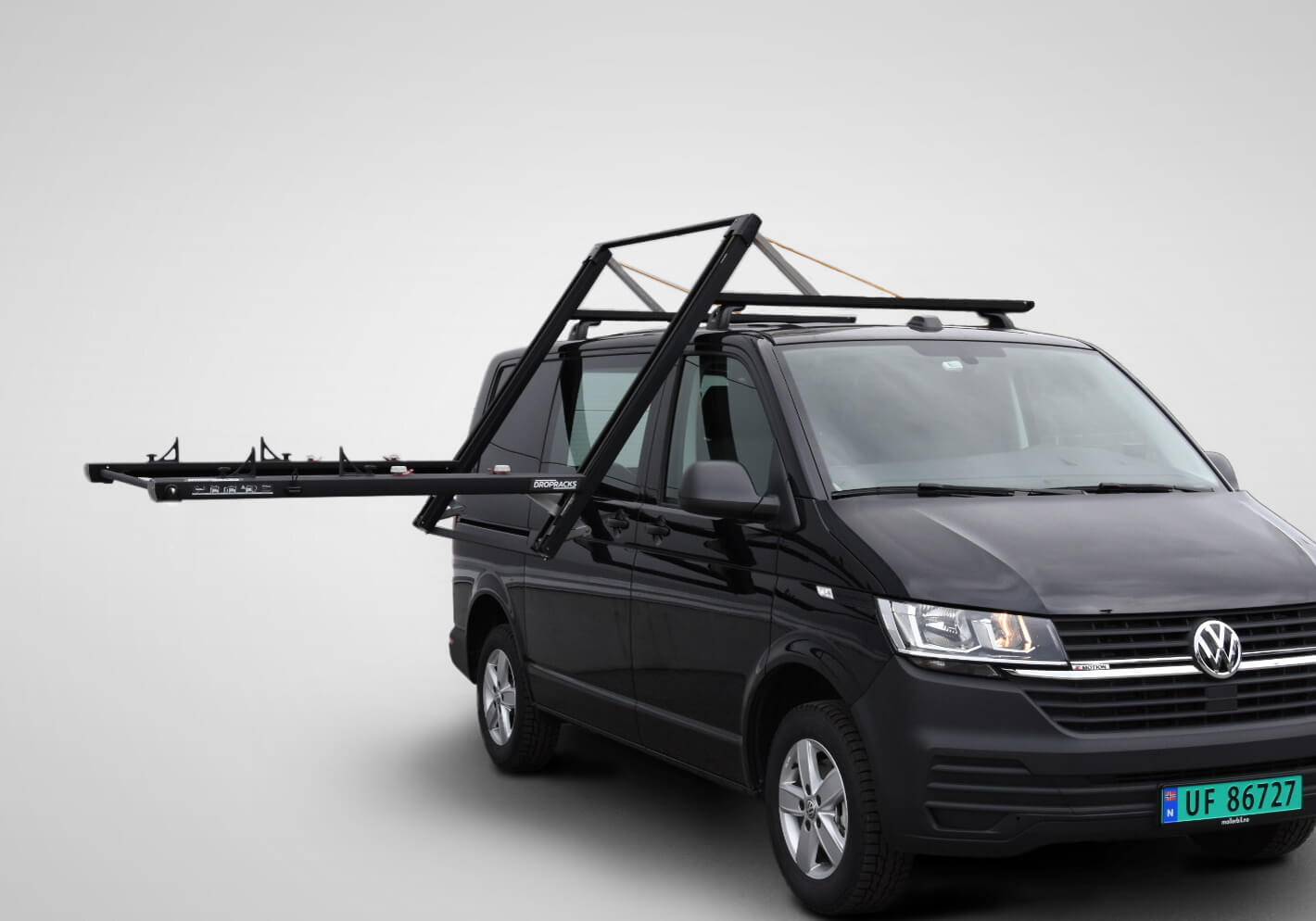 Volkswagen VW Crafter L2 (MWB) H1 (low roof) (2006 to 2017):Dropracks XL roof loading system (vehicle roof connectors at extra cost)